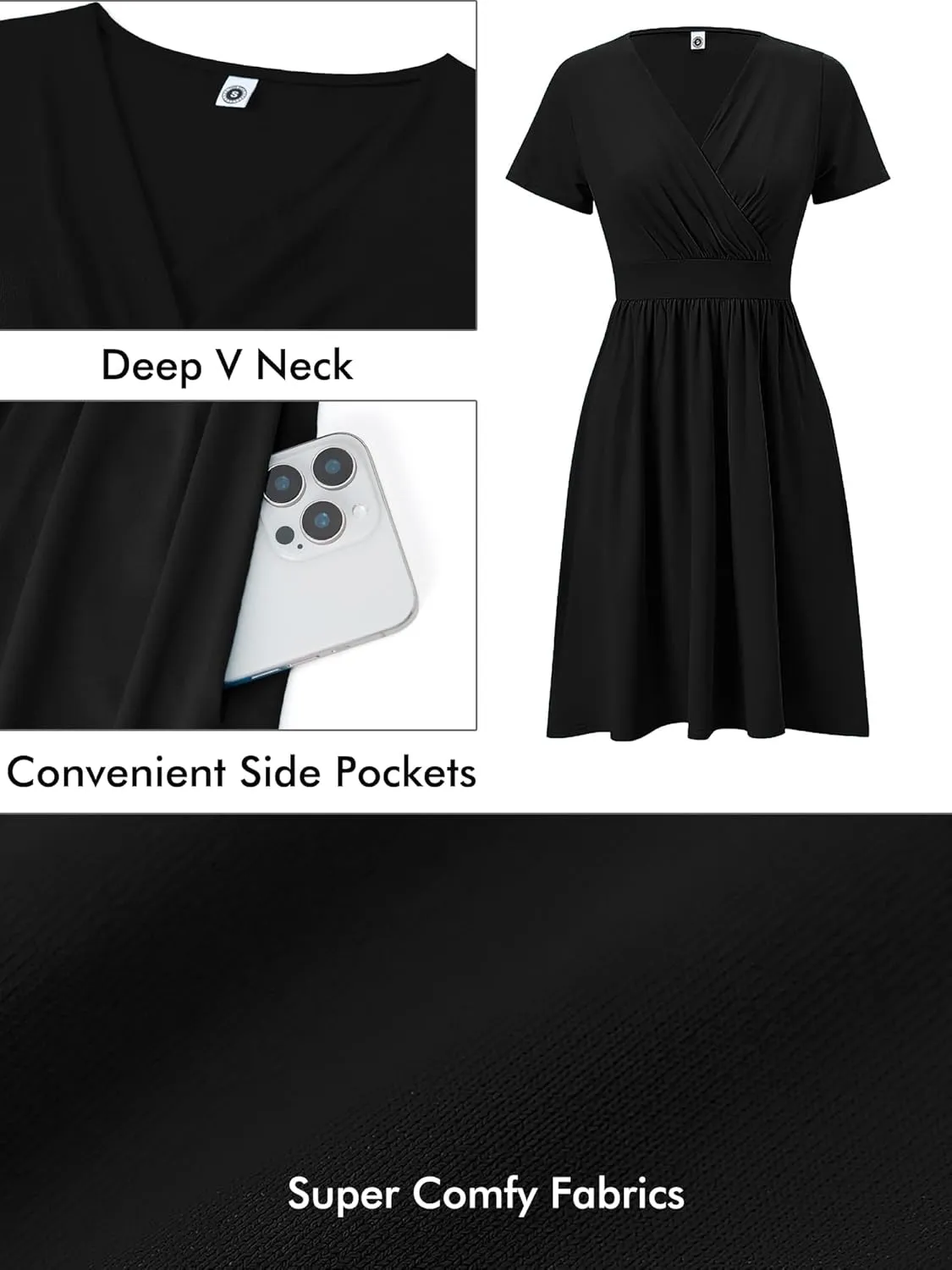 Heymoments Womens Summer Short Sleeve Casual Dresses V-Neck Midi Dress with Pockets S-2XL