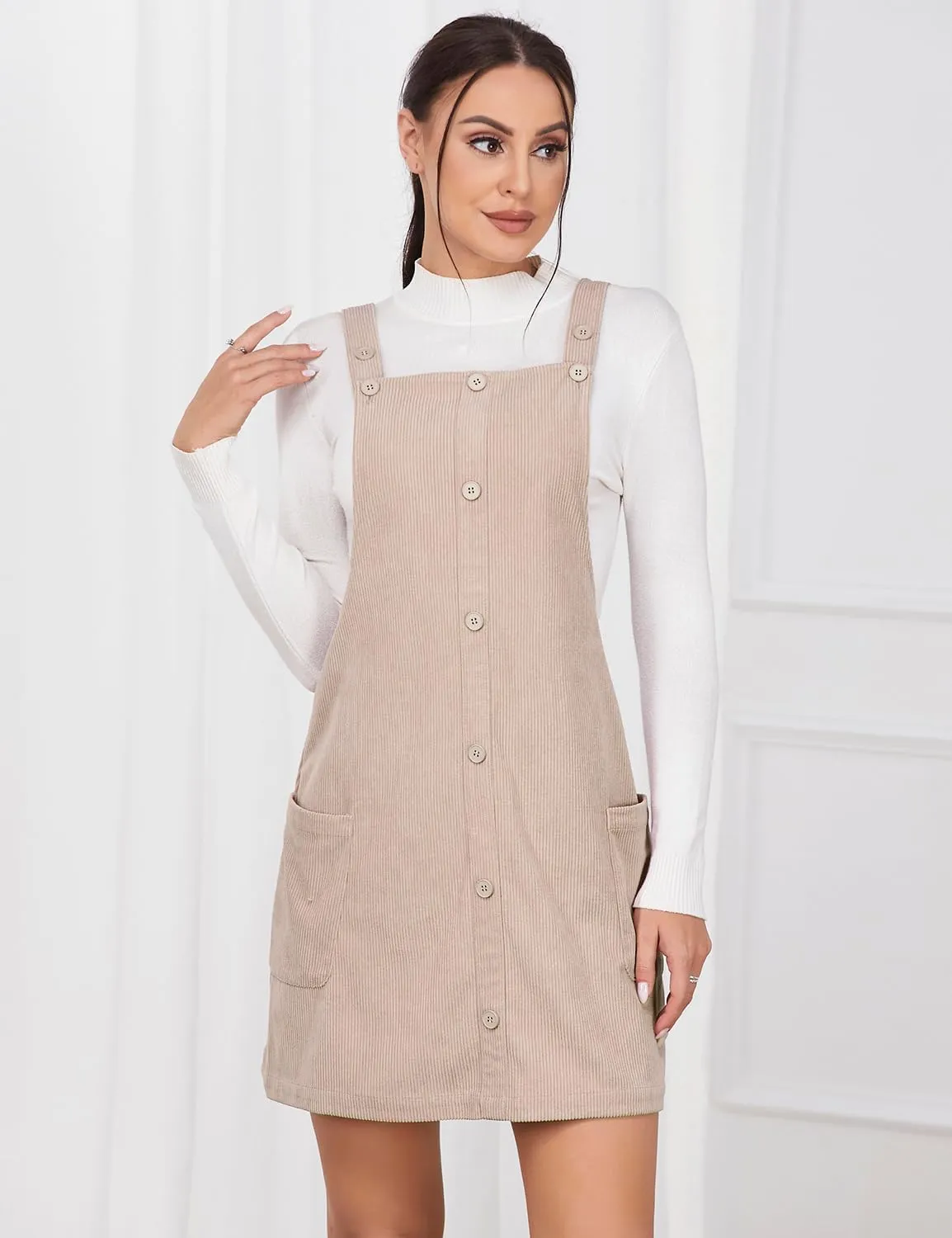 IDEALSANXUN Womens Button Down Corduroy Overall Dress with Pockets