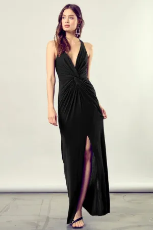 Kelsey Twist-Front Side Leg Slit Knit Dress