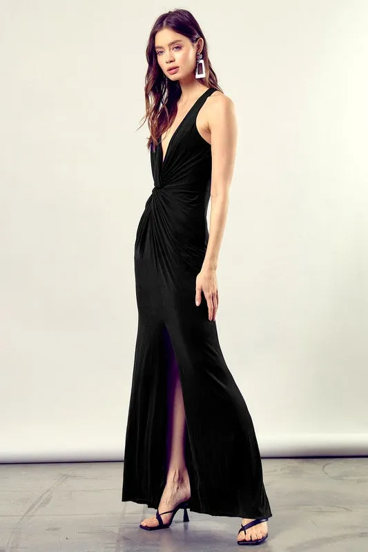 Kelsey Twist-Front Side Leg Slit Knit Dress