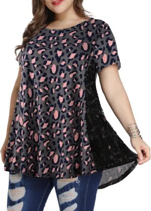 LARACE Plus Size Spring Summer Tunics Tops Short Sleeve Shirts Flowy Lace Tops Wrinkle Free Blouses for Women Dressy Casual