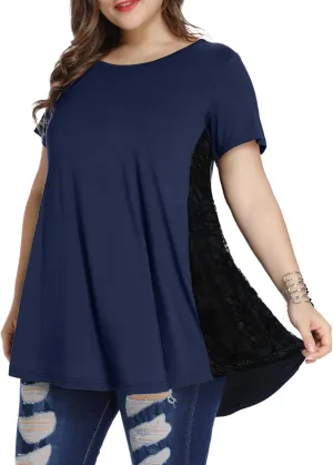 LARACE Plus Size Spring Summer Tunics Tops Short Sleeve Shirts Flowy Lace Tops Wrinkle Free Blouses for Women Dressy Casual