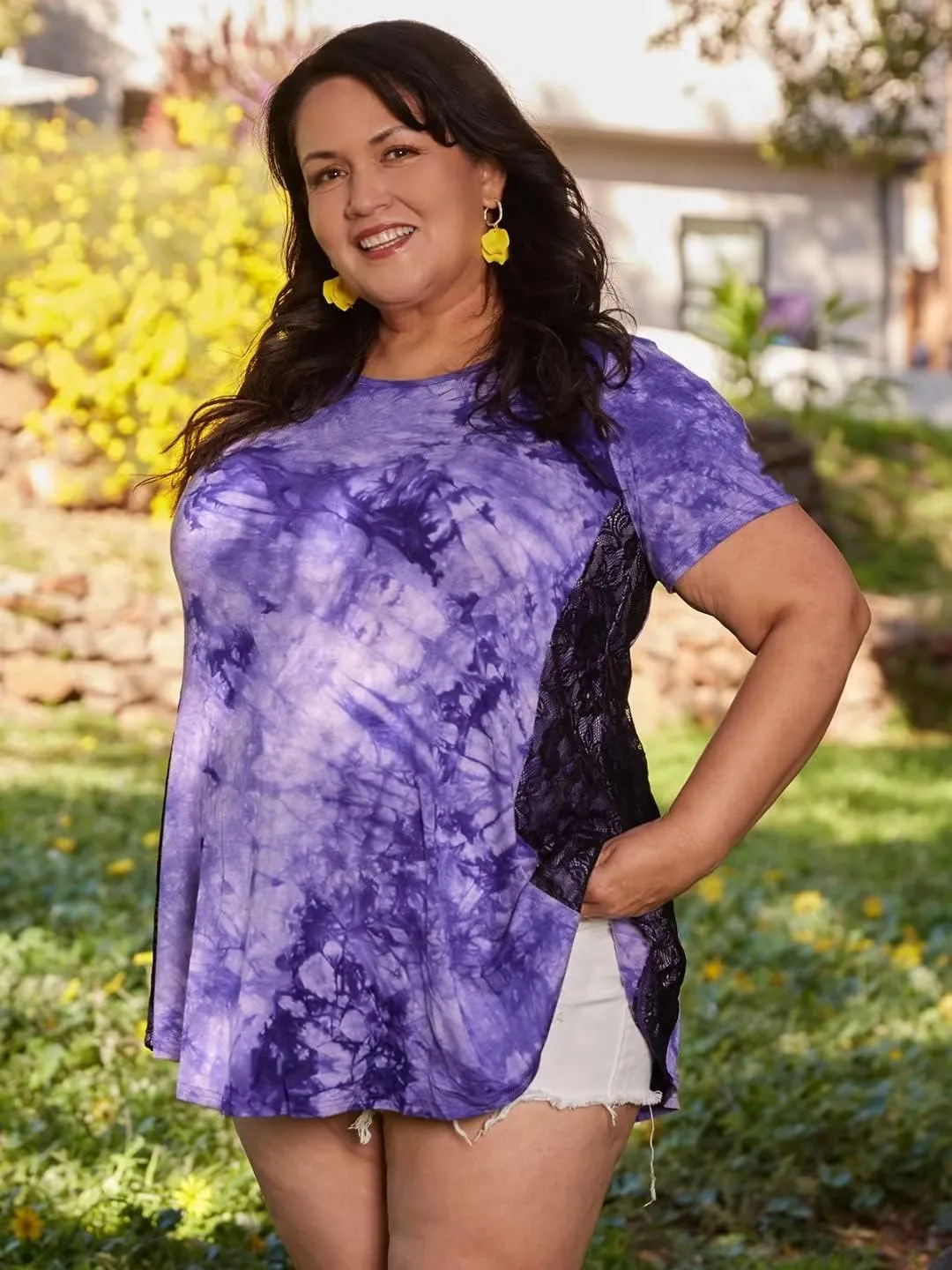 LARACE Plus Size Spring Summer Tunics Tops Short Sleeve Shirts Flowy Lace Tops Wrinkle Free Blouses for Women Dressy Casual