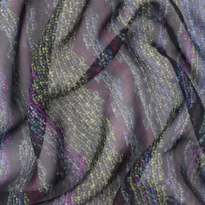 Lime-Blue-Multi Digital Texture Printed Silk Chiffon Fabric