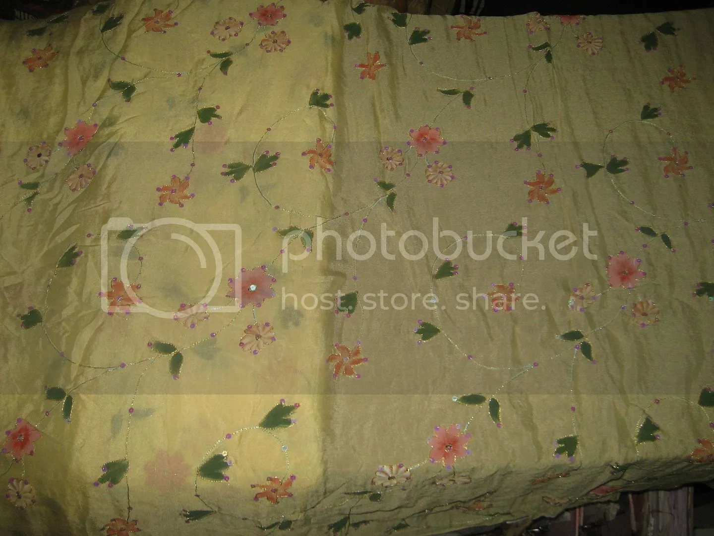 Lime Yellow soft silk crepe fabric with embroidery and sequin