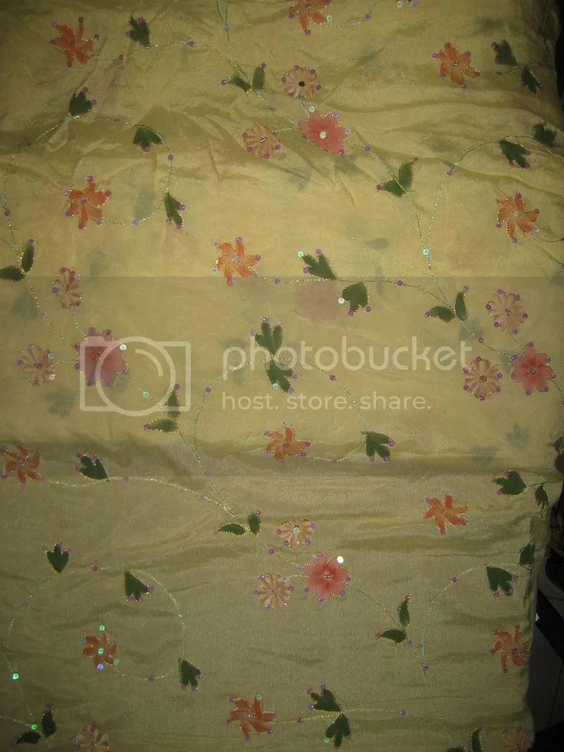Lime Yellow soft silk crepe fabric with embroidery and sequin