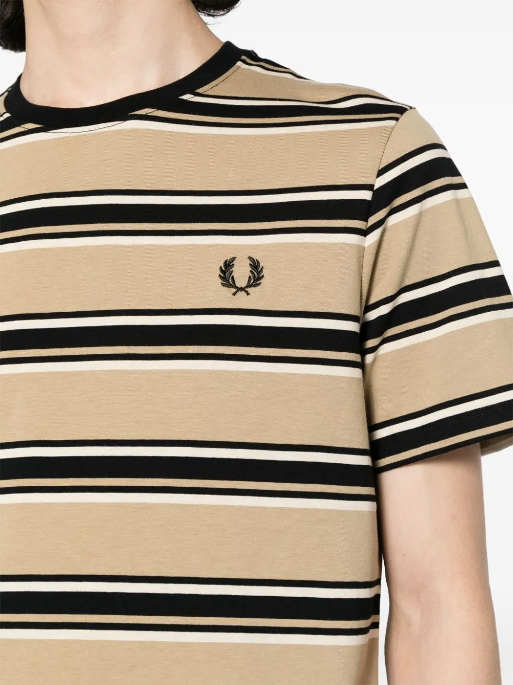 logo-embroidered striped cotton T-shirt