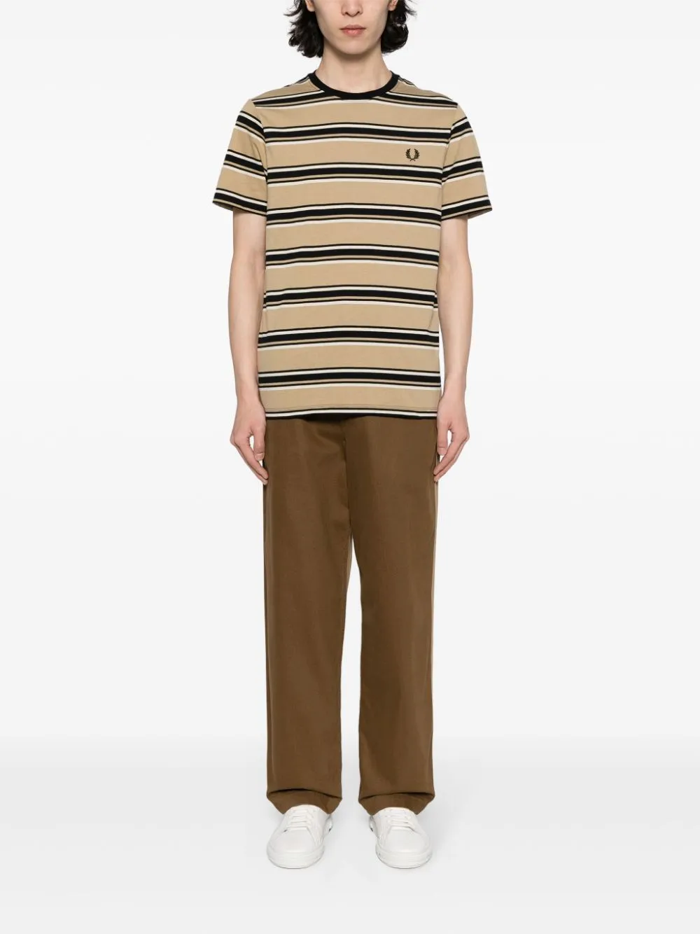 logo-embroidered striped cotton T-shirt