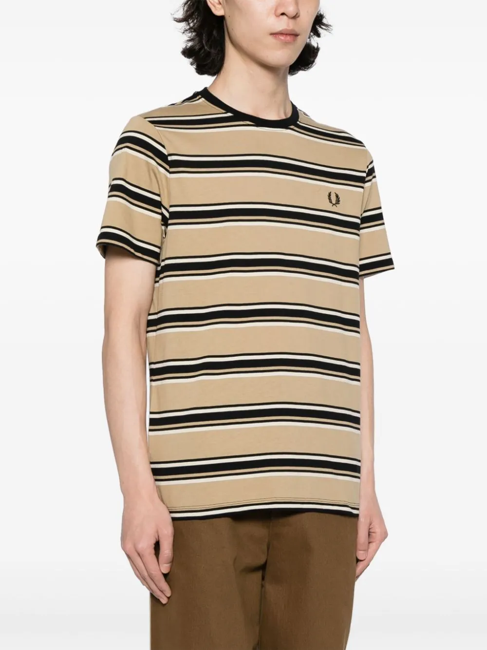 logo-embroidered striped cotton T-shirt