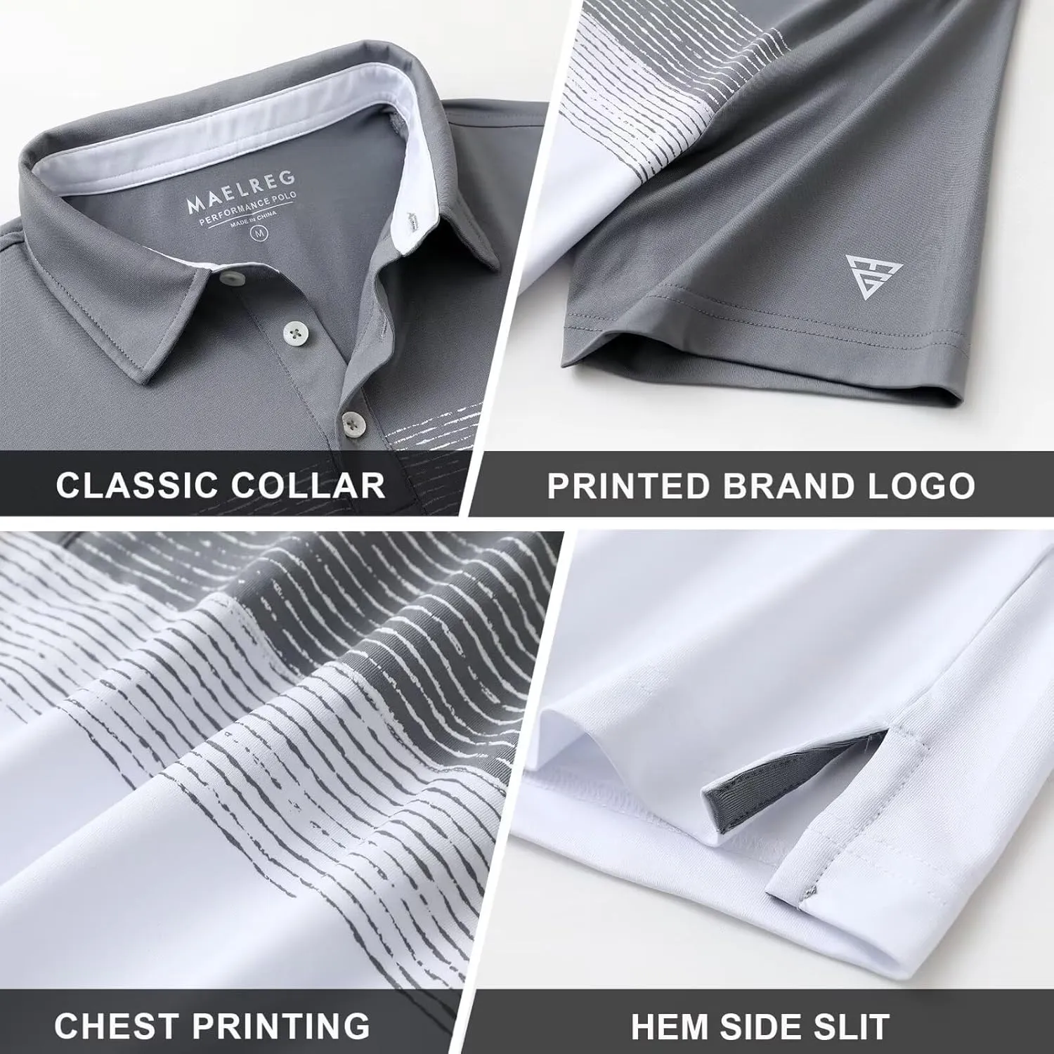 M MAELREG Golf Shirts for Men Dry Fit Performance Chest Print Color Block Moisture Wicking Casual Short Sleeve Polo Shirts