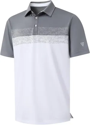 M MAELREG Golf Shirts for Men Dry Fit Performance Chest Print Color Block Moisture Wicking Casual Short Sleeve Polo Shirts