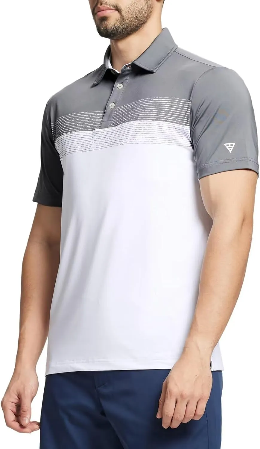 M MAELREG Golf Shirts for Men Dry Fit Performance Chest Print Color Block Moisture Wicking Casual Short Sleeve Polo Shirts
