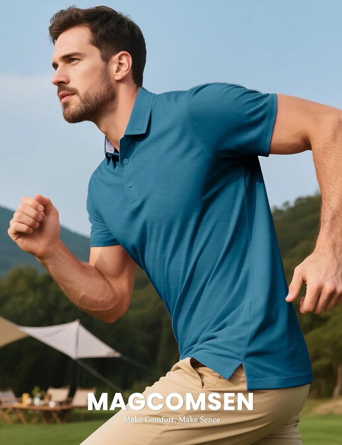 MAGCOMSEN Men's Short Sleeve Polo Golf Shirts 3-Button Moisture Wicking Athletic T-Shirts Casual Collared Shirt