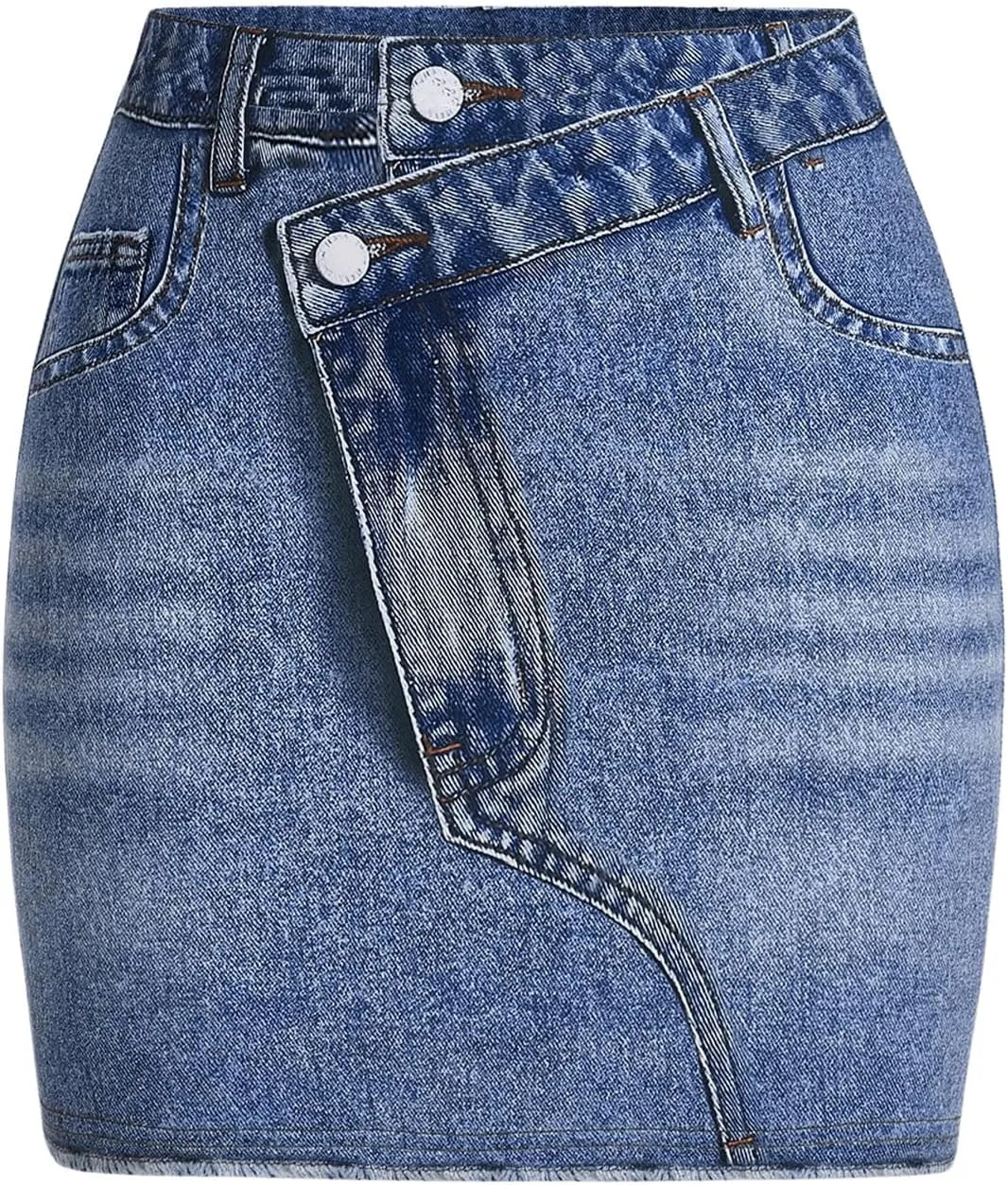 MakeMeChic Women's Plus Size Denim Short Skirt Asymmetrical Bodycon Jean Skirts Mini Skirts