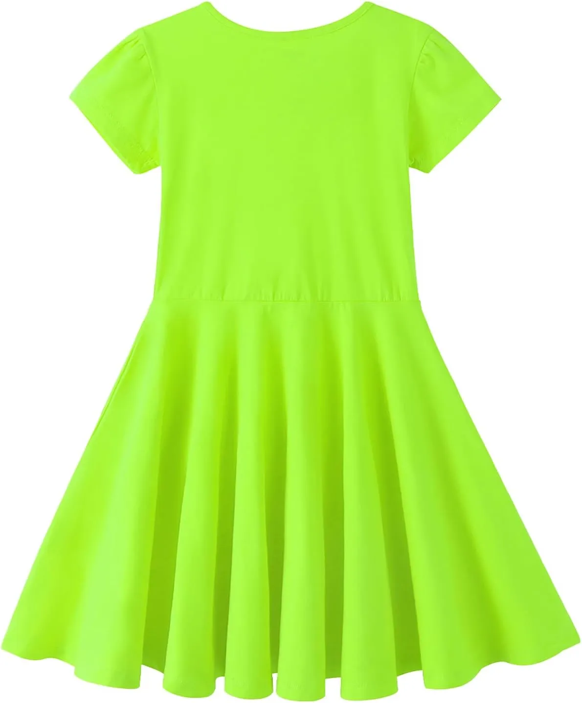 Noomelfish Girls Short Puff Sleeve Dress Summer Casual Knit Swing Twirl Skater Dresses with Pockets (2-12 Years)
