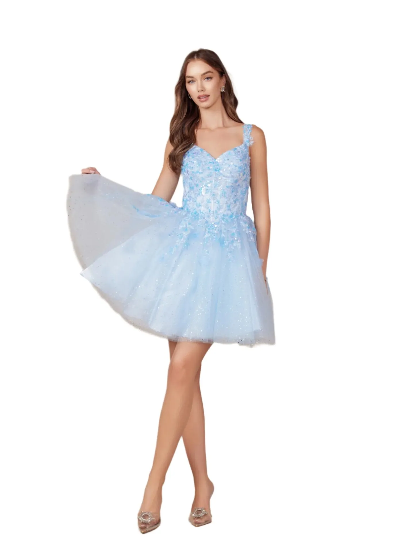 Nox Anabel H846 Short Shimmer Lace Homecoming Dress Sequin Corset Cocktail Gown