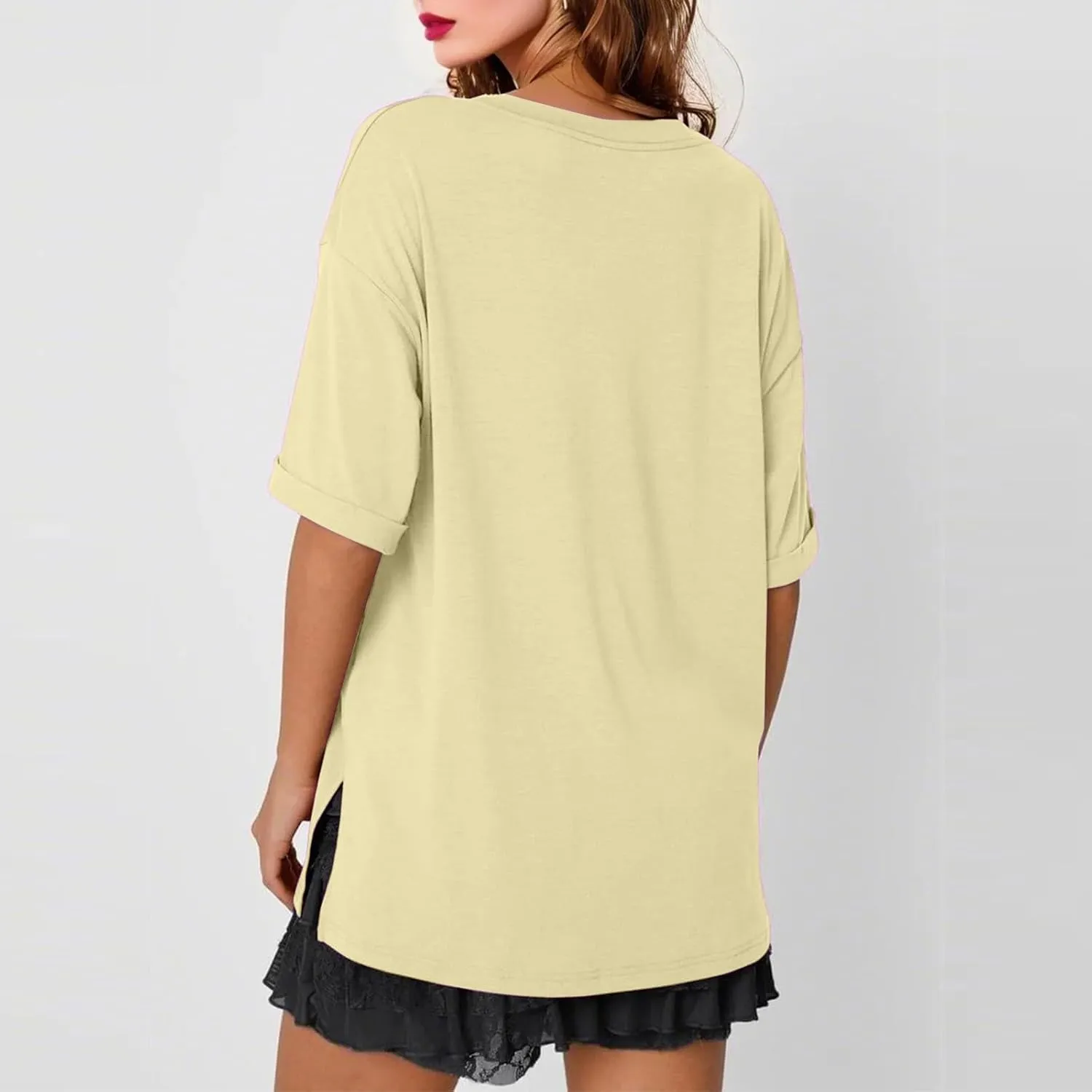 Plus Size Tops for Women Oversized Tshirts Short Sleeve V Neck Tunic Side Slit Blouse Dressy Plain Basic Tees