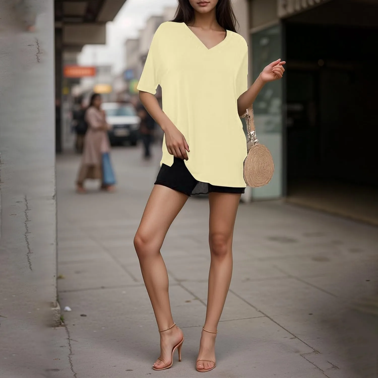 Plus Size Tops for Women Oversized Tshirts Short Sleeve V Neck Tunic Side Slit Blouse Dressy Plain Basic Tees