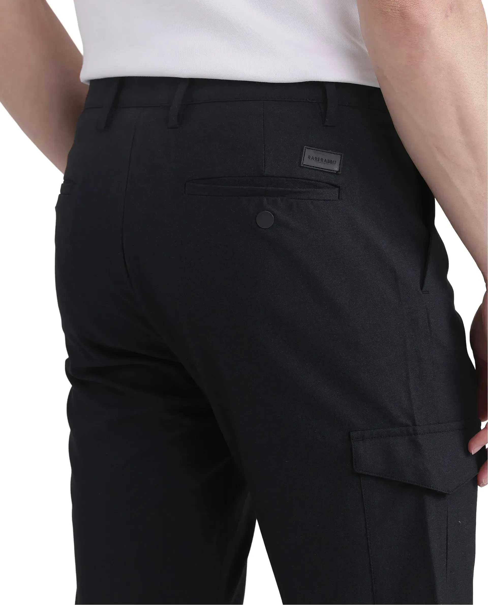 Rare Rabbit Men Traco Black Button And Zip Closure Plain Trouser