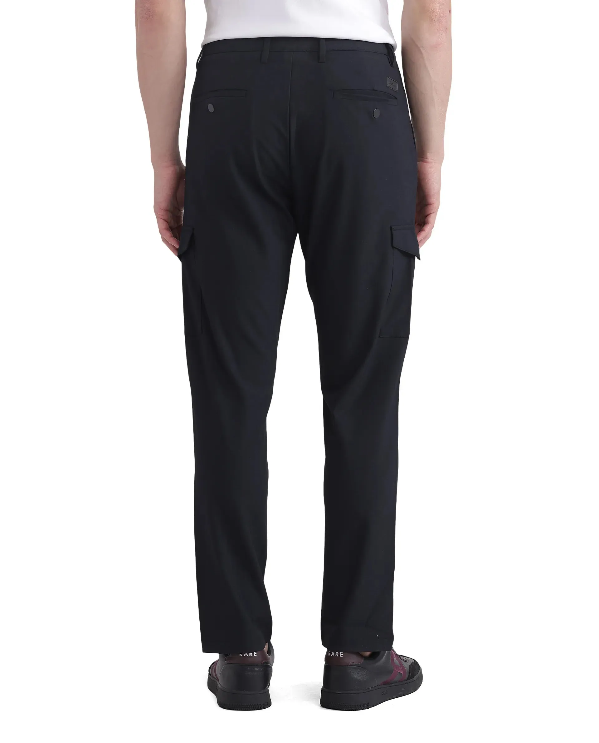 Rare Rabbit Men Traco Black Button And Zip Closure Plain Trouser