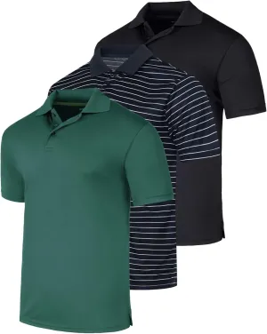 Real Essentials 3 Pack: Men's Quick-Dry Short Sleeve Athletic Performance Polo Shirt (Available in Big & Tall)