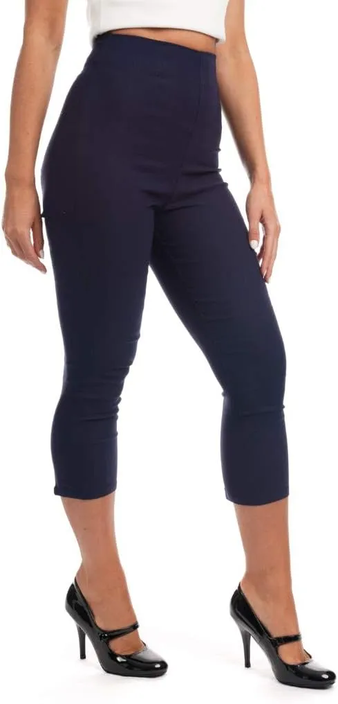 Ro Rox Ella Capri Pants for Women - 1950s Vintage Women's Trousers - High Waist Three Quarter Pant - Zipper & Slits on Back