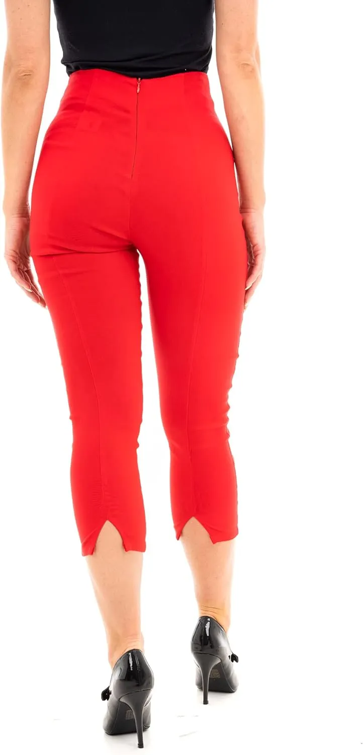 Ro Rox Ella Capri Pants for Women - 1950s Vintage Women's Trousers - High Waist Three Quarter Pant - Zipper & Slits on Back