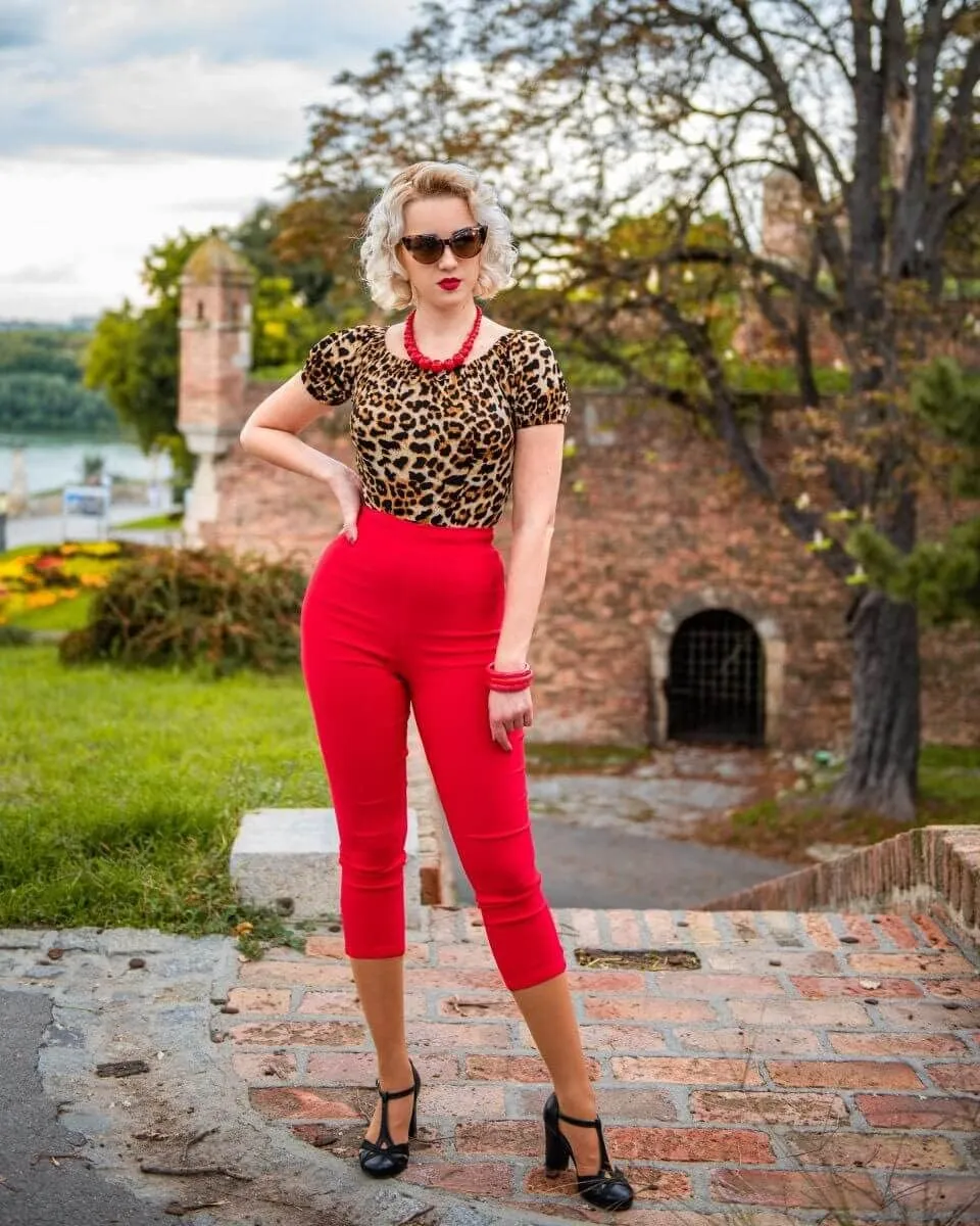 Ro Rox Ella Capri Pants for Women - 1950s Vintage Women's Trousers - High Waist Three Quarter Pant - Zipper & Slits on Back