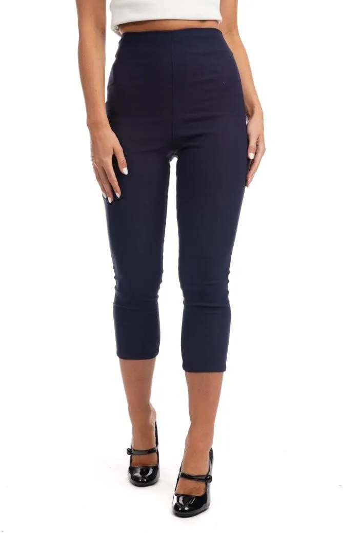 Ro Rox Ella Capri Pants for Women - 1950s Vintage Women's Trousers - High Waist Three Quarter Pant - Zipper & Slits on Back