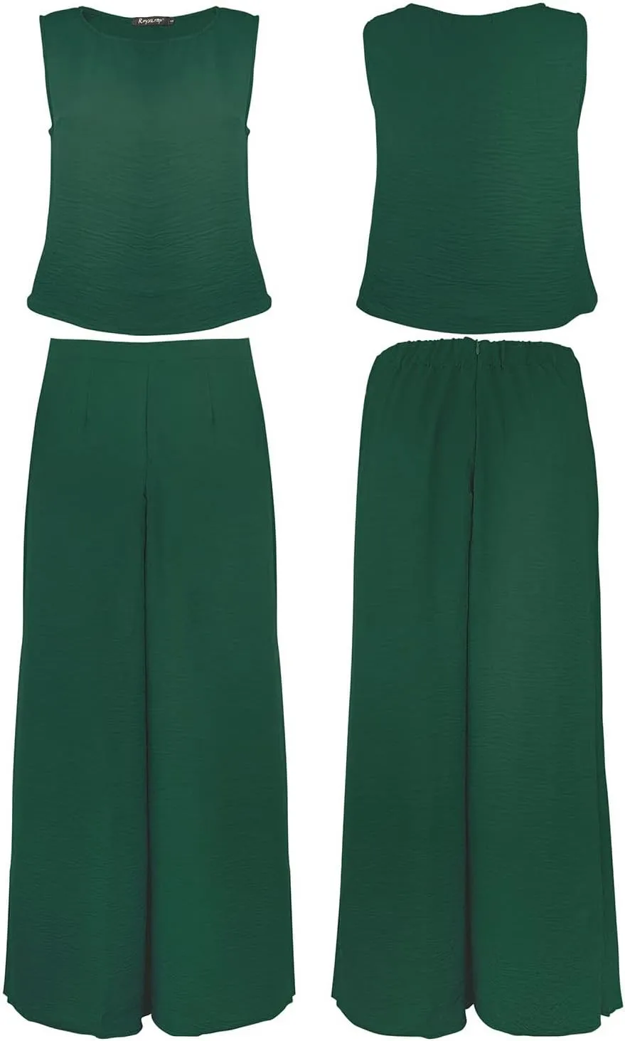 ROYLAMP Women's Summer 2 Piece Outfits Round Neck Crop Basic Top Cropped Wide Leg Pants Set Jumpsuits