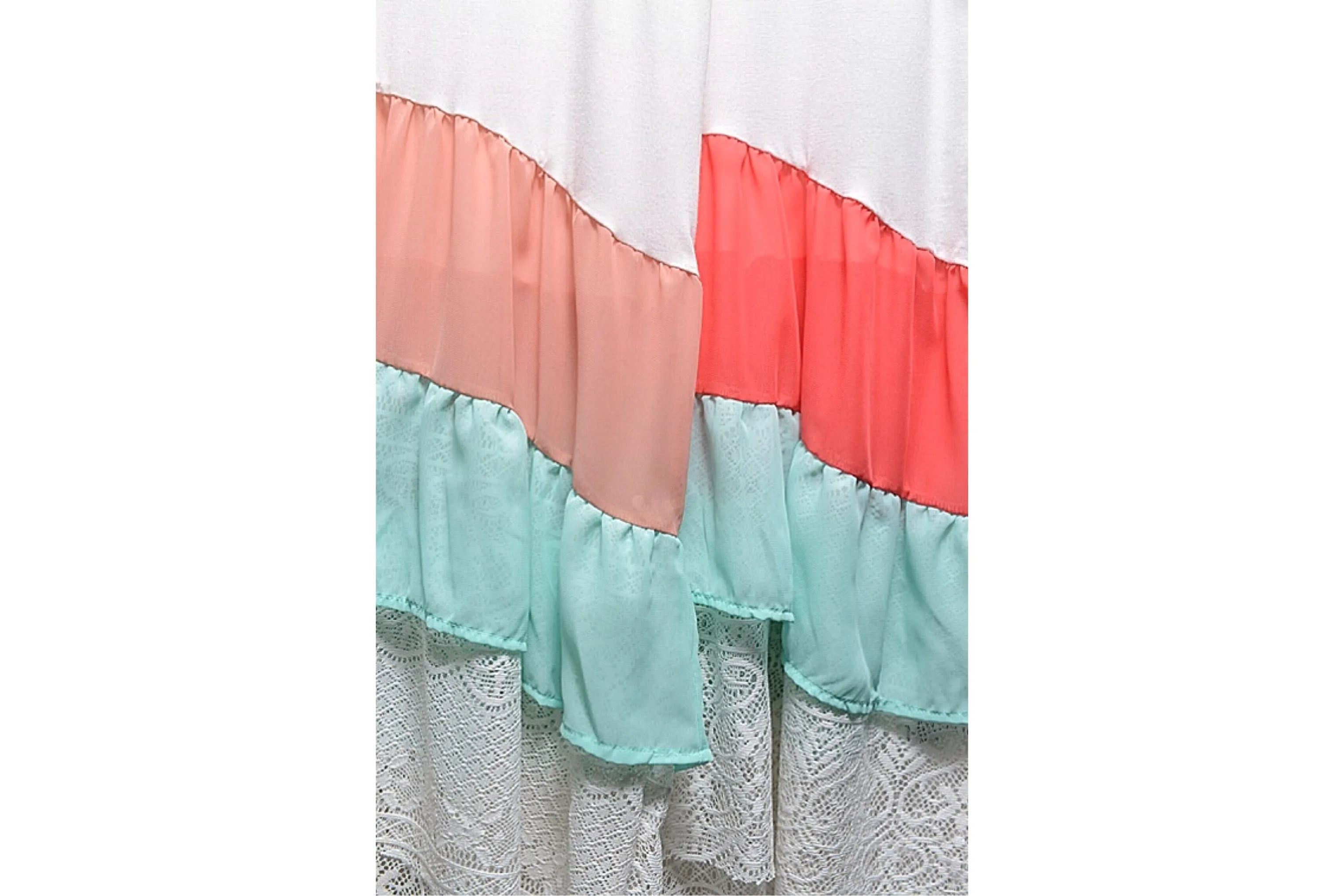 Semi-Sheer Fluttery Tiered Tunic Blouse with Lace