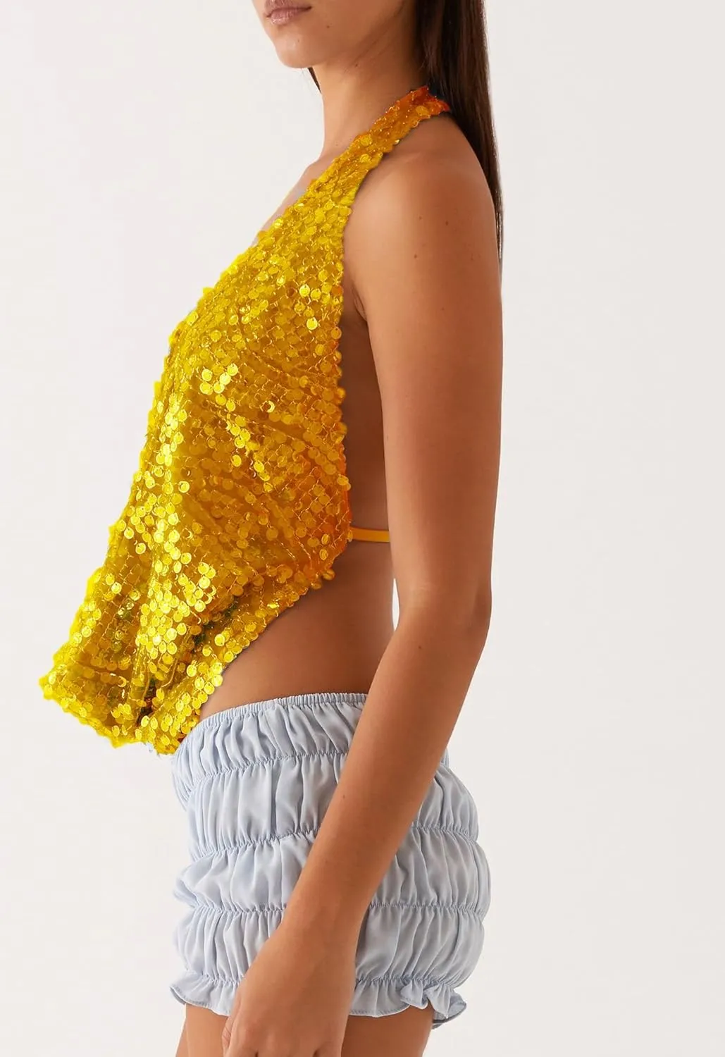 Sequin Halter Top for Women Sexy Deep V Neck Beaded Tops Sparkly Glitter Tank Top Going Out Rave Outfits