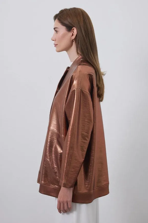 Shiny Coated Bomber Jacket Copper