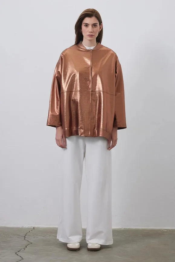 Shiny Coated Bomber Jacket Copper