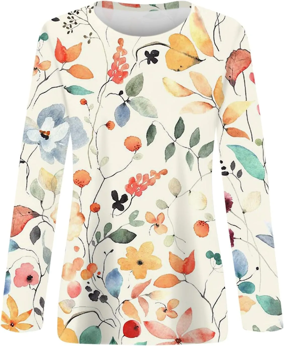 Shirts for Women Long Sleeve Crew Neck Tops Fall Tee Ladies Casual Loose Fit Printed Cute Basic Comfy Work Blouse