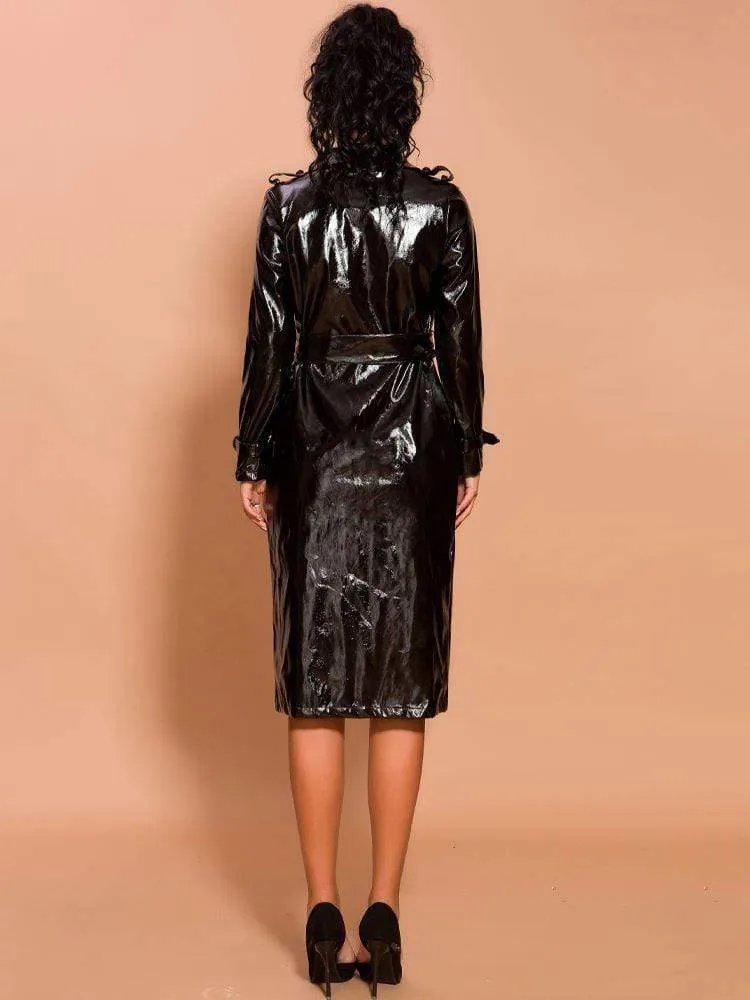 Stylish Bright Leather Party Tuxedo Dress