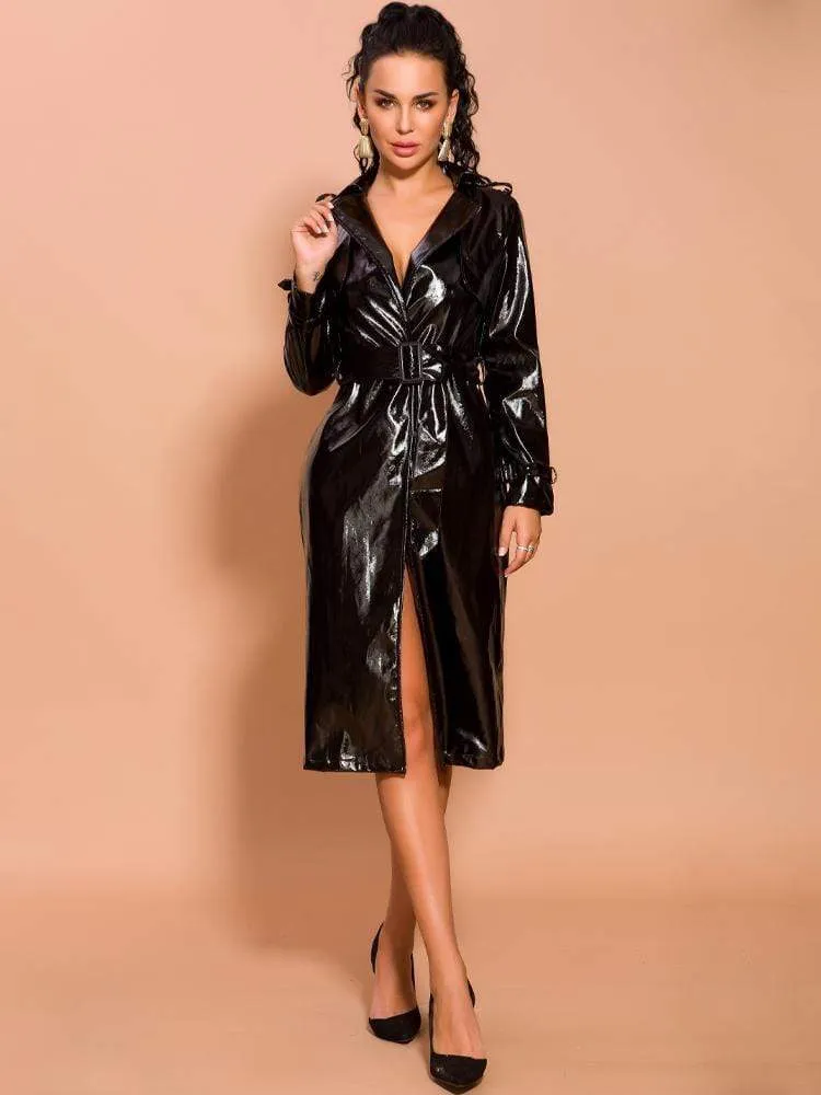 Stylish Bright Leather Party Tuxedo Dress