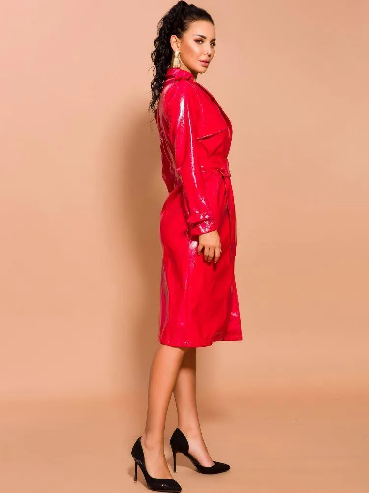 Stylish Bright Leather Party Tuxedo Dress