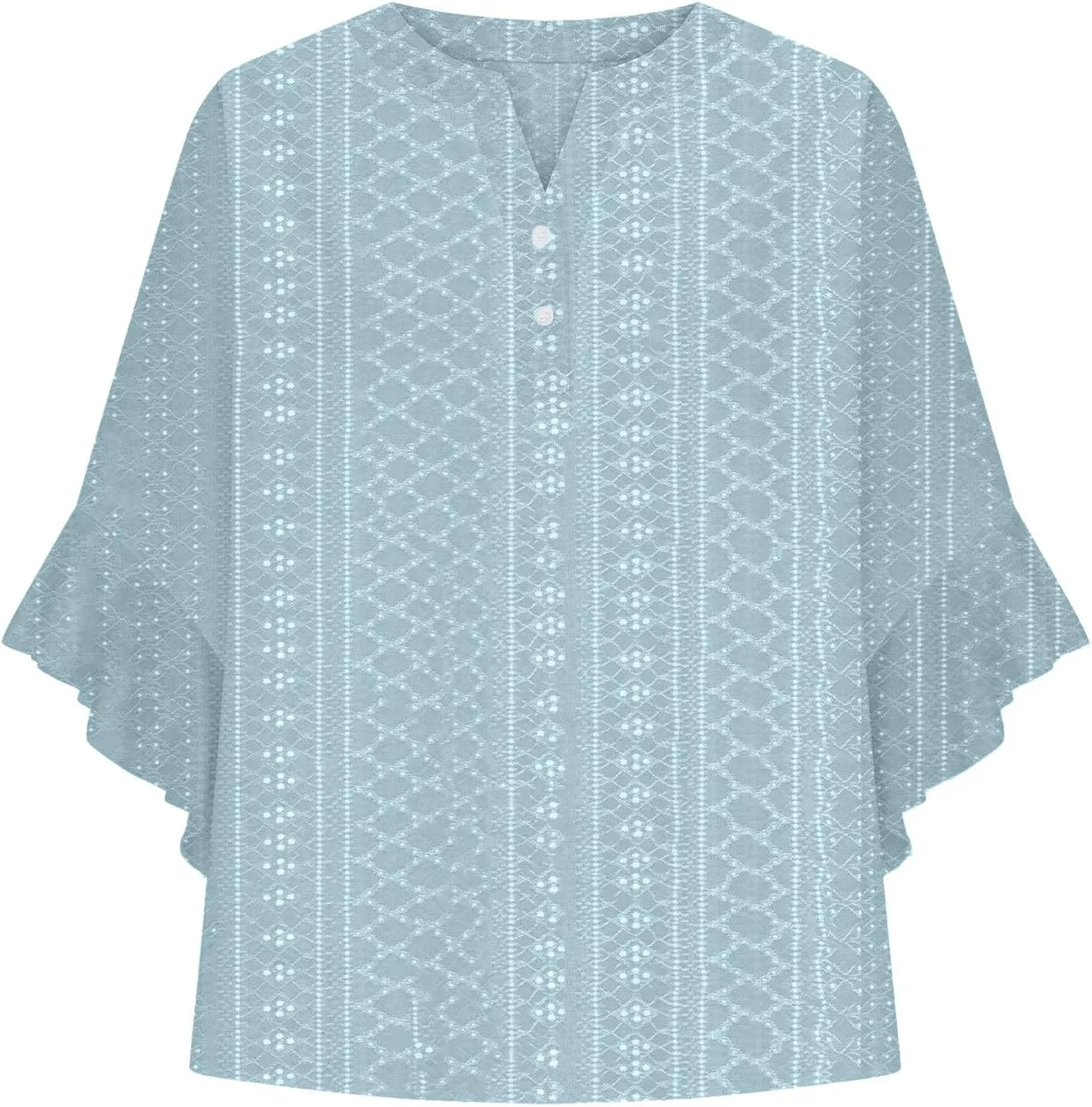 Summer Tops for Women Ruffle 3/4 Sleeve Shirts Boho Button Down Henley Tshirt Loose Floral Print Dressy Tunic Blouse