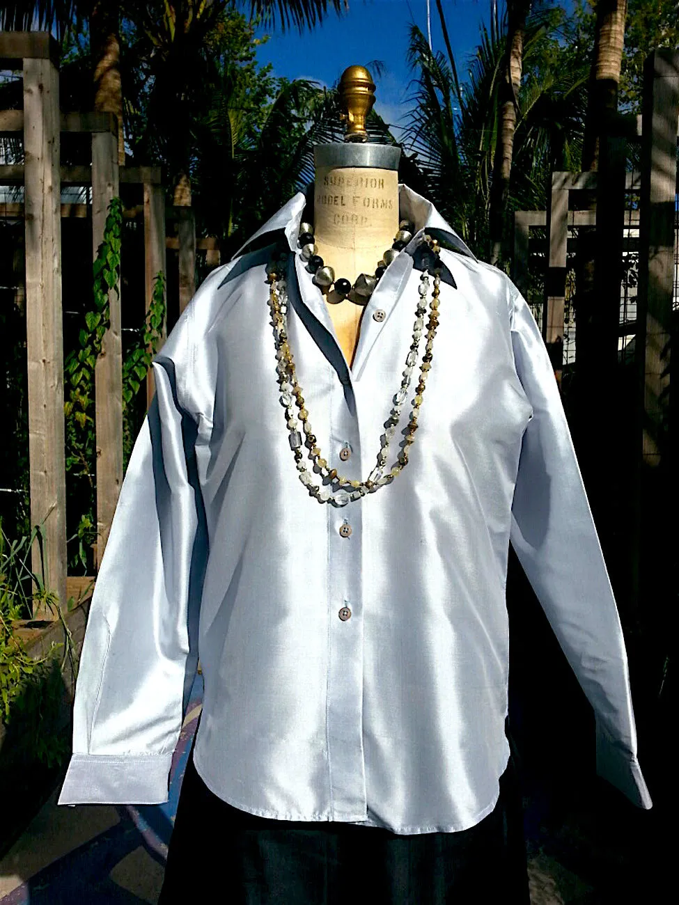 Thai Silk Button Down Shirt Powder Blue