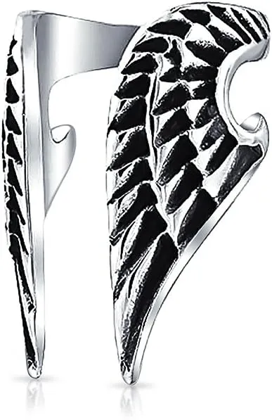 Trendy Unisex Pink Purple Black Guardian Angel Wing Feather Ear Cuff Earring With Cartilage Helix Warp Chain and Crystal Stud in Stainless Steel