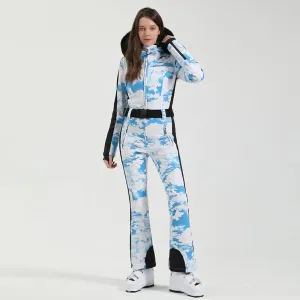 Unique Printed One-piece Ski Rompers Fur Hooded Snowsuits