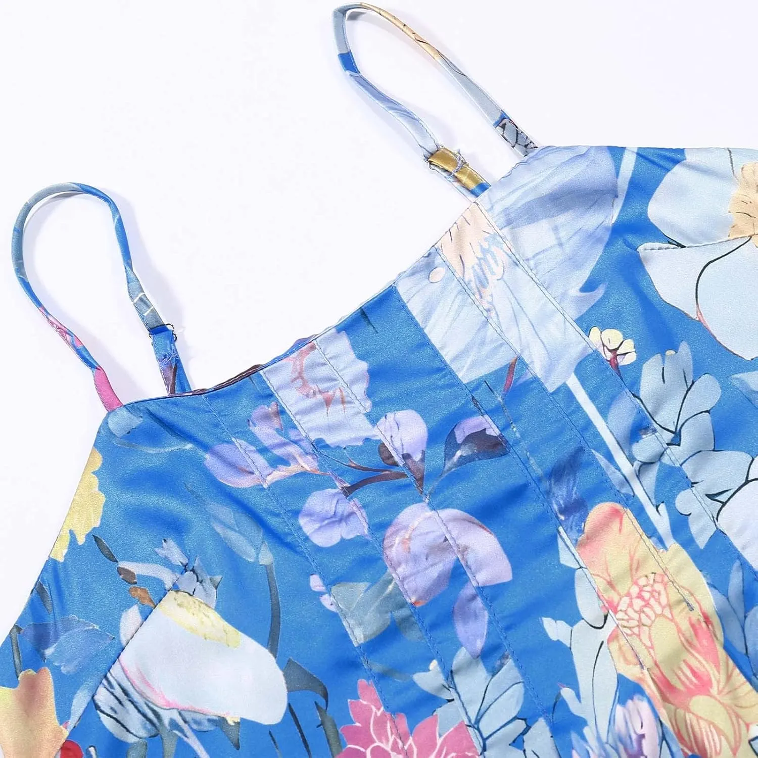 Women Floral Maxi Dress Sexy Sleeveless Backless Summer Flowy Long Dress Spaghetti Strap A-Line Back Cut Out Sundress