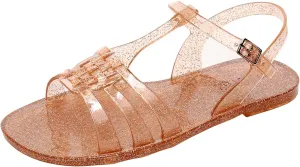 Women Sandals Jelly Shoes Flats Size 9 Beige T-Strap Crystal Jellies Slides Clear Rain Slippers Glitter Summer Beach Retro