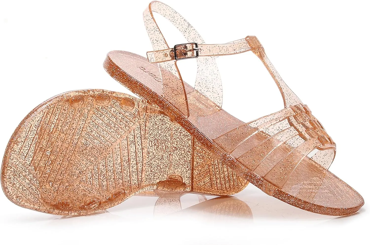 Women Sandals Jelly Shoes Flats Size 9 Beige T-Strap Crystal Jellies Slides Clear Rain Slippers Glitter Summer Beach Retro