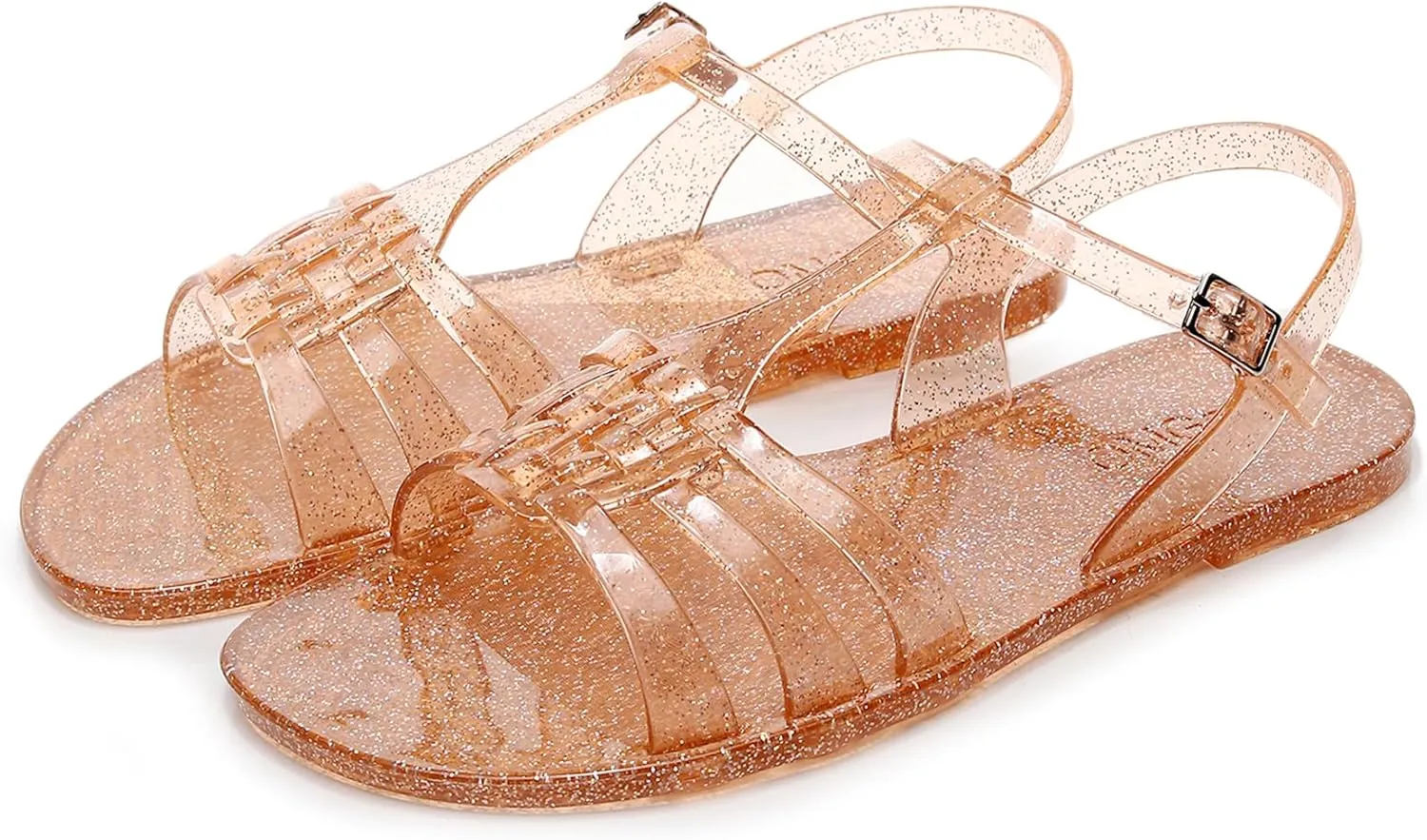 Women Sandals Jelly Shoes Flats Size 9 Beige T-Strap Crystal Jellies Slides Clear Rain Slippers Glitter Summer Beach Retro