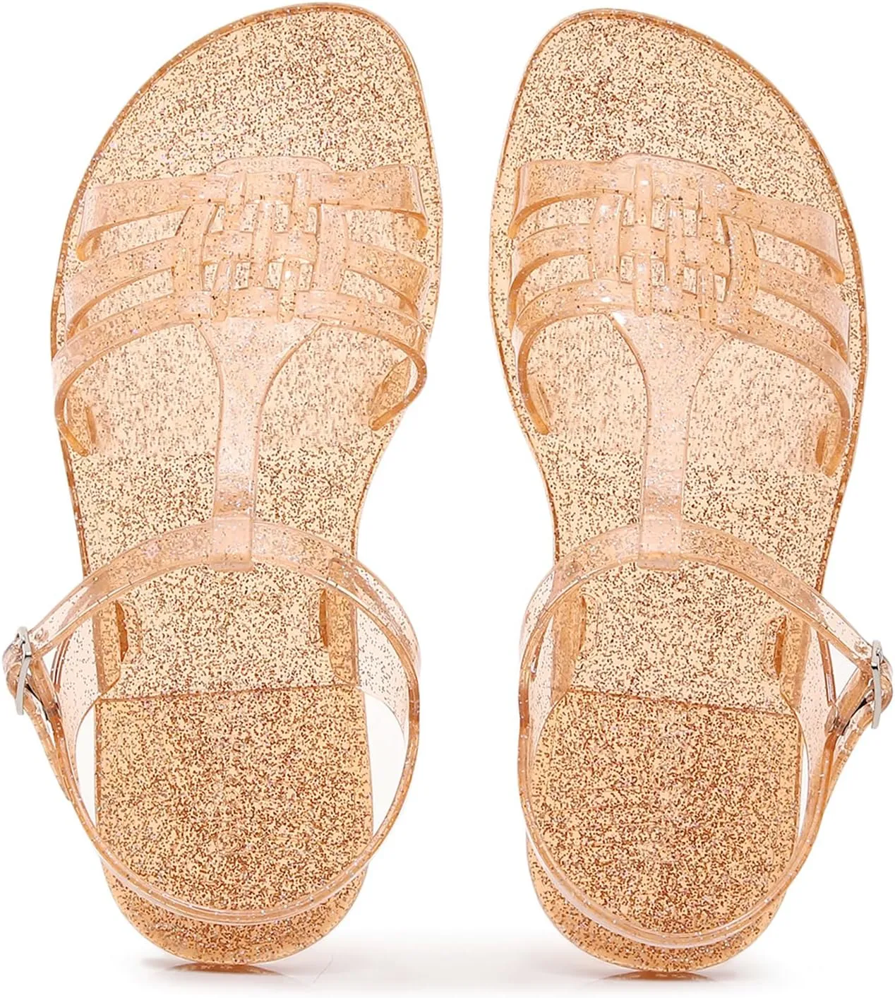 Women Sandals Jelly Shoes Flats Size 9 Beige T-Strap Crystal Jellies Slides Clear Rain Slippers Glitter Summer Beach Retro