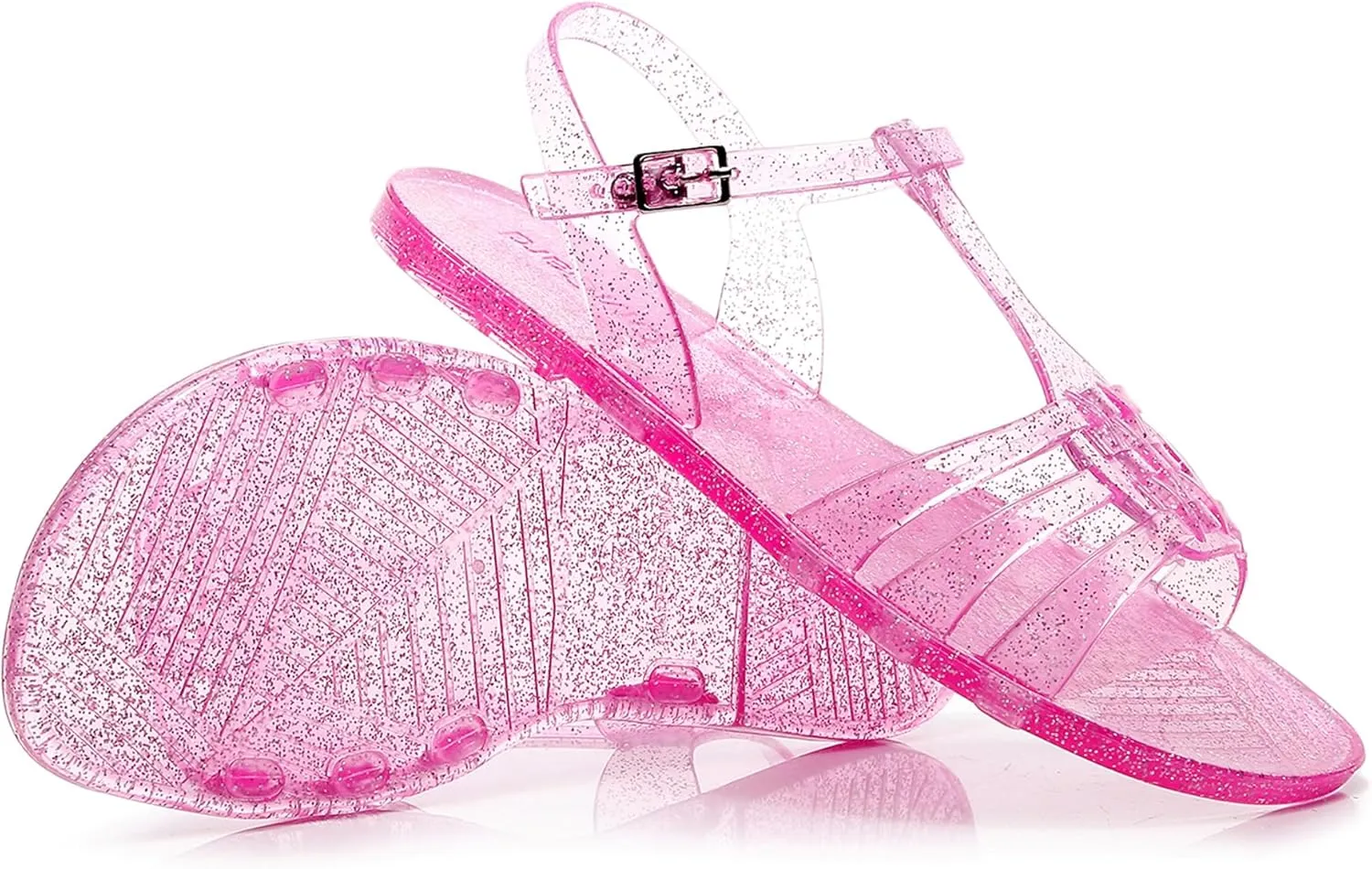 Women Sandals Jelly Shoes Flats Size 9 Beige T-Strap Crystal Jellies Slides Clear Rain Slippers Glitter Summer Beach Retro