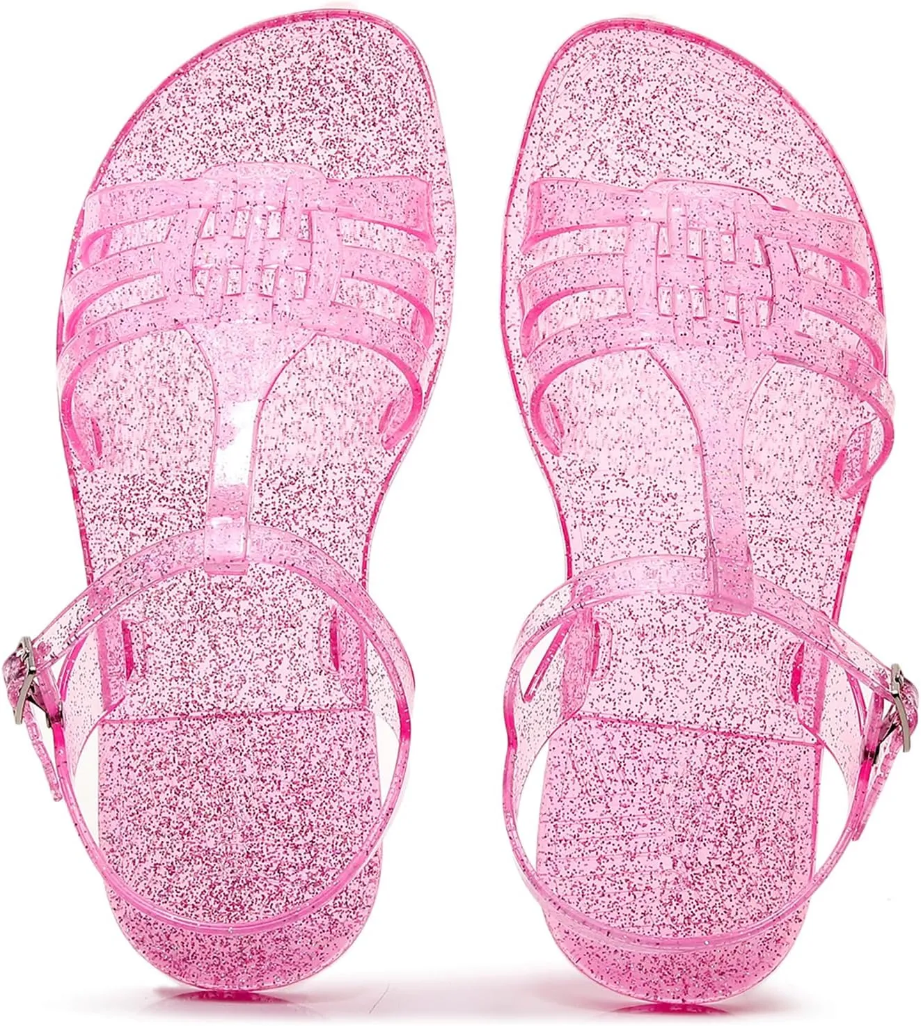 Women Sandals Jelly Shoes Flats Size 9 Beige T-Strap Crystal Jellies Slides Clear Rain Slippers Glitter Summer Beach Retro
