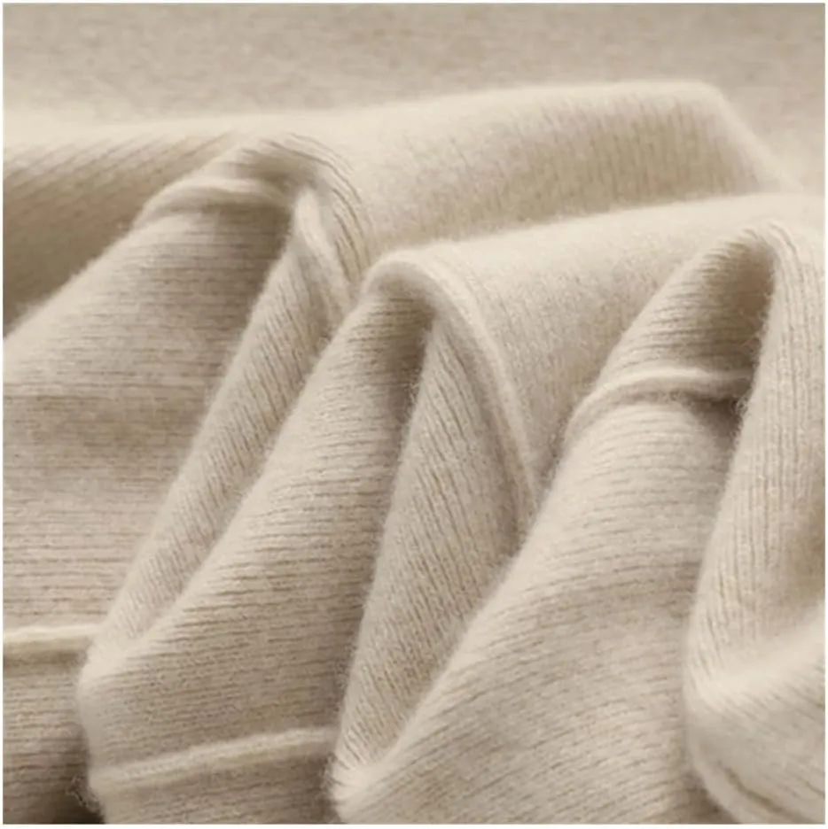 Women's 100% Wool Wide-Leg Pants Winter Mid-Waist Knit Straight-Leg Trousers Elastic Waist